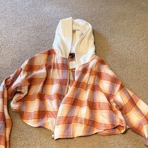 Forever 21 Orange Plaid Zip Hoodie with White Hood